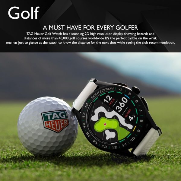 TAG Heuer 智慧型手錶,健身手錶,連接機芯 E4 45 公釐高爾夫版,觸控螢幕,防水,通話,簡訊,步數,心率,健康,鈦合金,白色或黑色/綠色錶帶,SBR8A81.EB0251 - Image 7