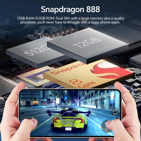 C19 5G Unlocked Phones, 6.8“ HD Screen, Smartphone Android 14, 12GB+512GB Unlocked Android Phones, Snapdragon888, 48+108MP Camera, 5000mAh, Dual SIM+Memory Expansion, Silver - Image 3