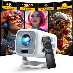 智慧型投影機 Android OS,原生 1080P Full HD 4K 支援 12000 流明,內建應用程式、電焦點和自動梯形可攜式投影機,附杜比音效、WiFi和藍牙,相容於 iOS/HDMI