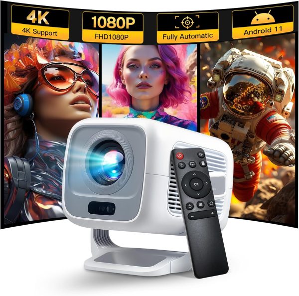智慧型投影機 Android OS,原生 1080P Full HD 4K 支援 12000 流明,內建應用程式、電焦點和自動梯形可攜式投影機,附杜比音效、WiFi和藍牙,相容於 iOS/HDMI