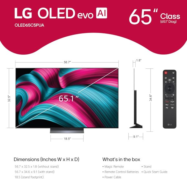 LG 65 吋 OLED evo AI 4K C5 系列智慧型電視,附杜比全景聲、Dolby Vision、HDR10、AI Super Upscaling 4K、電影製作人模式、哇樂團、Alexa 內建 (OLED65C5PUA、2025) - Image 2