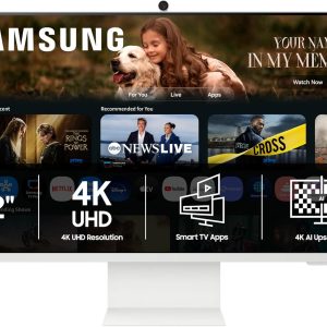 SAMSUNG 三星 32 吋智慧型顯示器 M8 (M80F) 4K UHD 顯示器,Samsung Vision AI,智慧型電視應用程式,電競集線器,USB-C,HDMI 和 USB-A,白色,LS32FM803UNXZA,2025