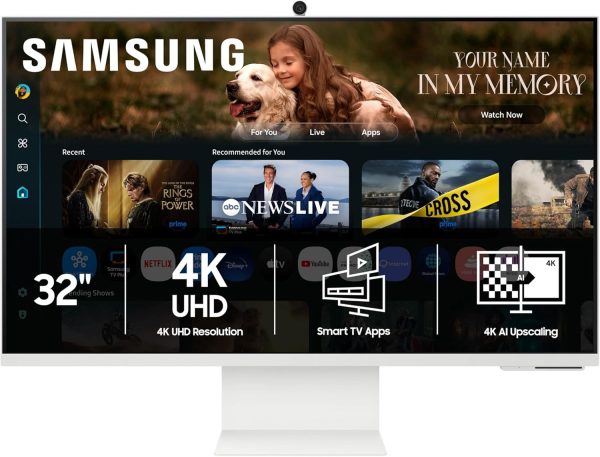SAMSUNG 三星 32 吋智慧型顯示器 M8 (M80F) 4K UHD 顯示器,Samsung Vision AI,智慧型電視應用程式,電競集線器,USB-C,HDMI 和 USB-A,白色,LS32FM803UNXZA,2025
