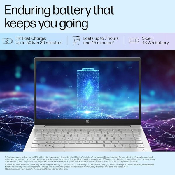 HP 14 吋筆記型電腦 | 16GB RAM、512GB SSD | 免費 Office 365 | Intel 四核心處理器 | 輕薄 | 11.5 HR 電池 | 天然銀 | Intel UHD 顯示卡 | Windows 11 附滑鼠 - Image 5