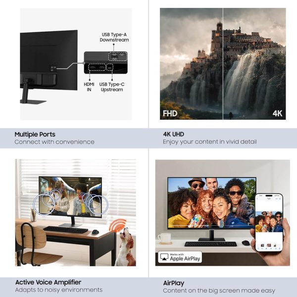 Samsung 三星 32 吋智慧型顯示器 M7 (M70F) 4K UHD 顯示器,Samsung Vision AI,智慧型電視應用程式,電競集線器,USB-C,HDMI 和 USB-A,黑色,LS32FM702UNXZA,2025 - Image 9