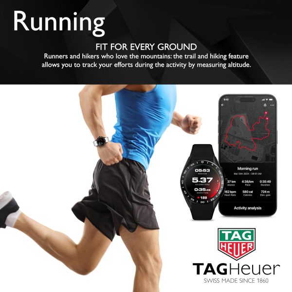 TAG Heuer 智慧型手錶,健身手錶,連接機芯 E4 45 公釐高爾夫版,觸控螢幕,防水,通話,簡訊,步數,心率,健康,鈦合金,白色或黑色/綠色錶帶,SBR8A81.EB0251 - Image 5