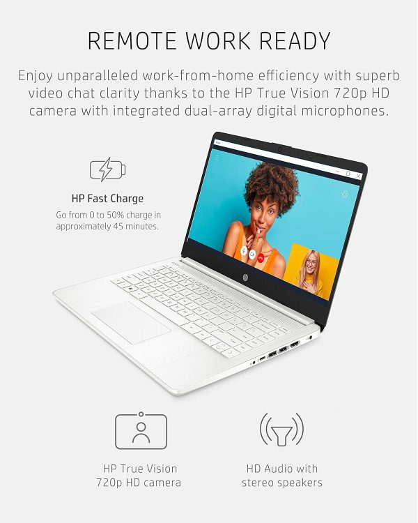 HP 14 筆記型電腦,Intel Celeron N4020,4 GB RAM,64 GB 儲存空間,14 吋微邊緣高清顯示器,Windows 11 家用,輕薄便攜,4K 圖形,Microsoft 365 一年(14-dq0040nr,雪花白) - Image 6