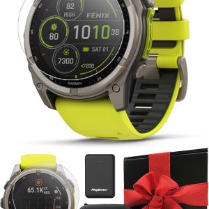 Garmin Fenix 8 太陽能藍寶石(51 毫米,鈦/安培黃色)多運動 GPS 智慧型手錶禮盒組 - 1.4 吋觸控螢幕,內建 LED 手電筒,附 PlayBetter 充電器、螢幕、轉接器、保護套
