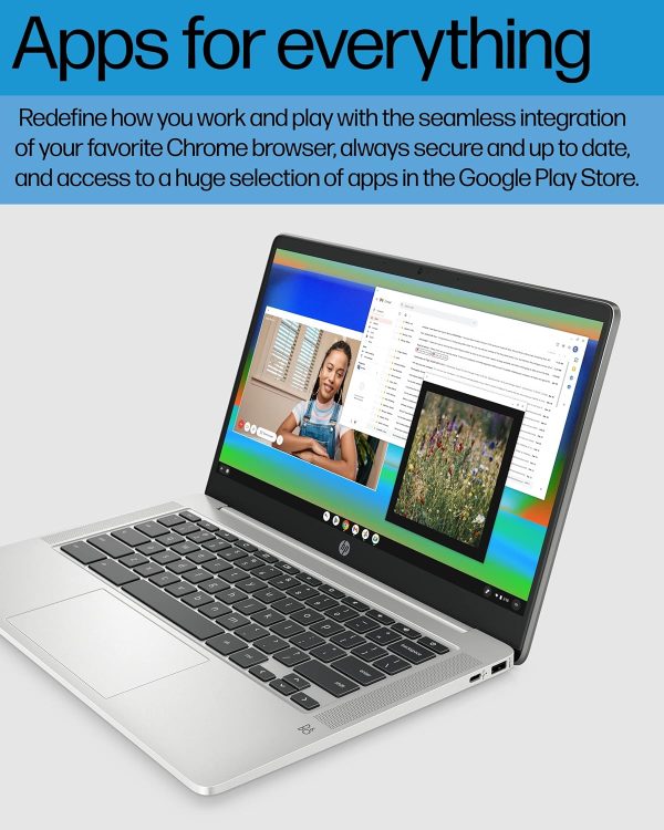 HP Chromebook 14 筆記型電腦,Intel Celeron N4120,4 GB RAM,64 GB eMMC,14 吋 HD 顯示器,Chrome OS,輕薄設計,4K 圖形,電池壽命長,灰灰色鍵盤(14a-na0226nr,2022,礦物銀) - Image 7