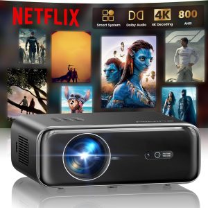 [Netflix 授權/支援 4K ] 智慧型戶外投影機 附 WiFi6 和藍牙,800ANSI 電影投影機 DoIby 音訊 帶雙喇叭 AI 自動對焦 內建應用程式 Proyector 升級 P62 Pro