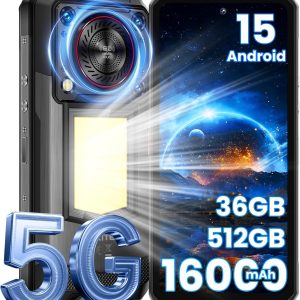 OUKITEL WP56 5G 堅固智慧型手機解鎖 - 36GB+512GB/2TB Android 15 堅固手機,16000mAh 電池,1000流明露營燈,7 吋 FHD+ 120Hz,108MP 相機,128dB 響亮喇叭防水,NFC/GPS /OTG