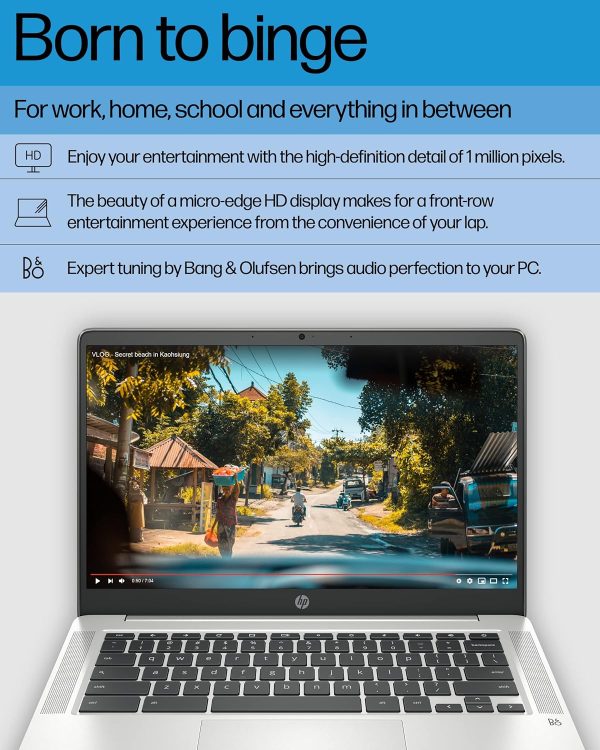 HP Chromebook 14 筆記型電腦,Intel Celeron N4120,4 GB RAM,64 GB eMMC,14 吋 HD 顯示器,Chrome OS,輕薄設計,4K 圖形,電池壽命長,灰灰色鍵盤(14a-na0226nr,2022,礦物銀) - Image 3