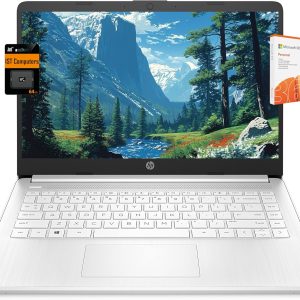 HP 14 吋超輕筆記型電腦,適用於學生和家中 (Intel 四核心 N4120、4GB RAM、128GB(64GB + 64GB SD)、1 年 Office 365) 11 小時長效電池續航力、網路攝影機、WiFi、Win 11 Home in S 模式 - 雪白