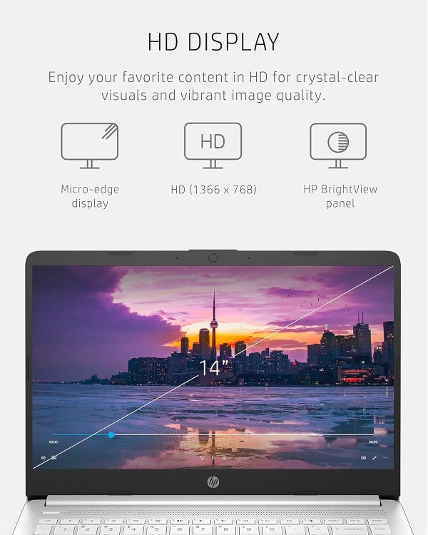 HP 14 筆記型電腦,Intel Celeron N4020,4 GB RAM,64 GB 儲存空間,14 吋微邊緣高清顯示器,Windows 11 家用,輕薄便攜,4K 圖形,Microsoft 365 一年(14-dq0040nr,雪花白) - Image 4