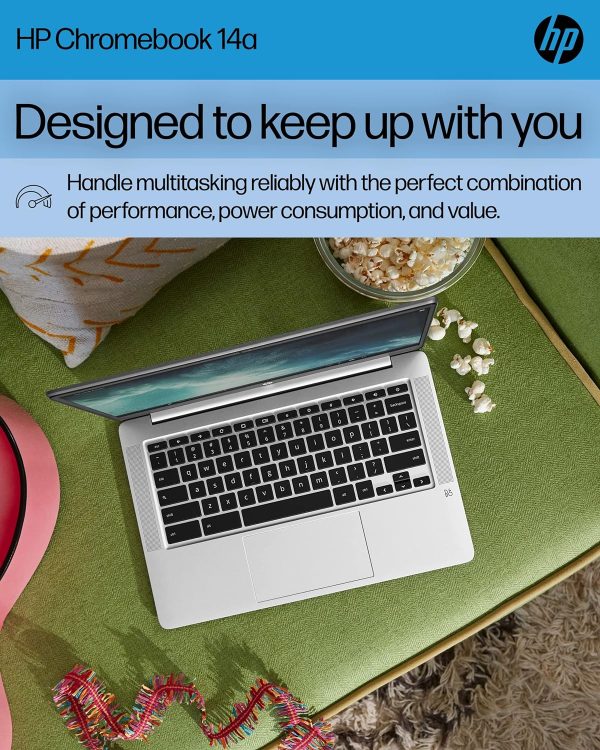 HP Chromebook 14 筆記型電腦,Intel Celeron N4120,4 GB RAM,64 GB eMMC,14 吋 HD 顯示器,Chrome OS,輕薄設計,4K 圖形,電池壽命長,灰灰色鍵盤(14a-na0226nr,2022,礦物銀) - Image 2